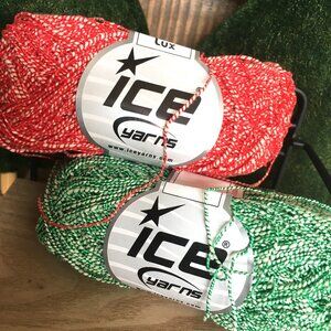 ICE YARNS 2 skeins Urban Cotton Lux Red Green 50 grams Twisted Knitting Boho